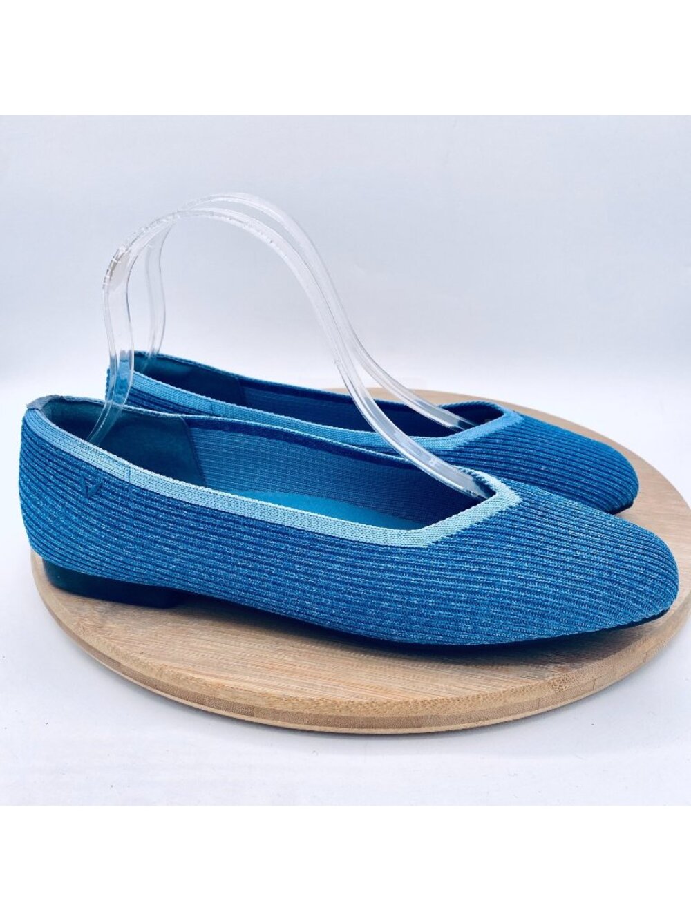 Vivaia Margot Shoes Womens 9 40 Blue Knit Square Toe Ballet Flats Minimalist